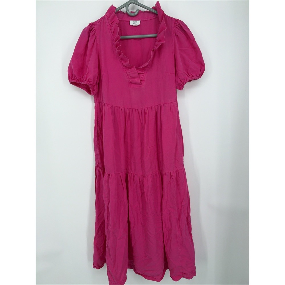 Crown And Ivy Pink Layered Lyocell Dress Size XS W/ Pockets Puff Sleeve Ruffles